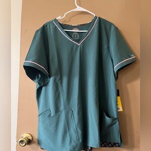 Dickies Retro scrub top. mallard green & pink. Never worn 3XL